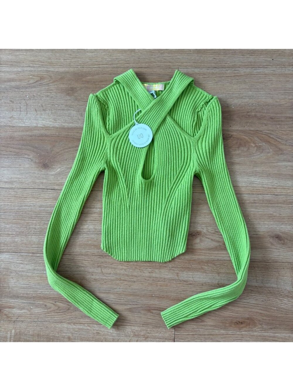 Urban Outfitters Ribbed Knit Crossover Chest Blouse Green NWT Women’s Sz S